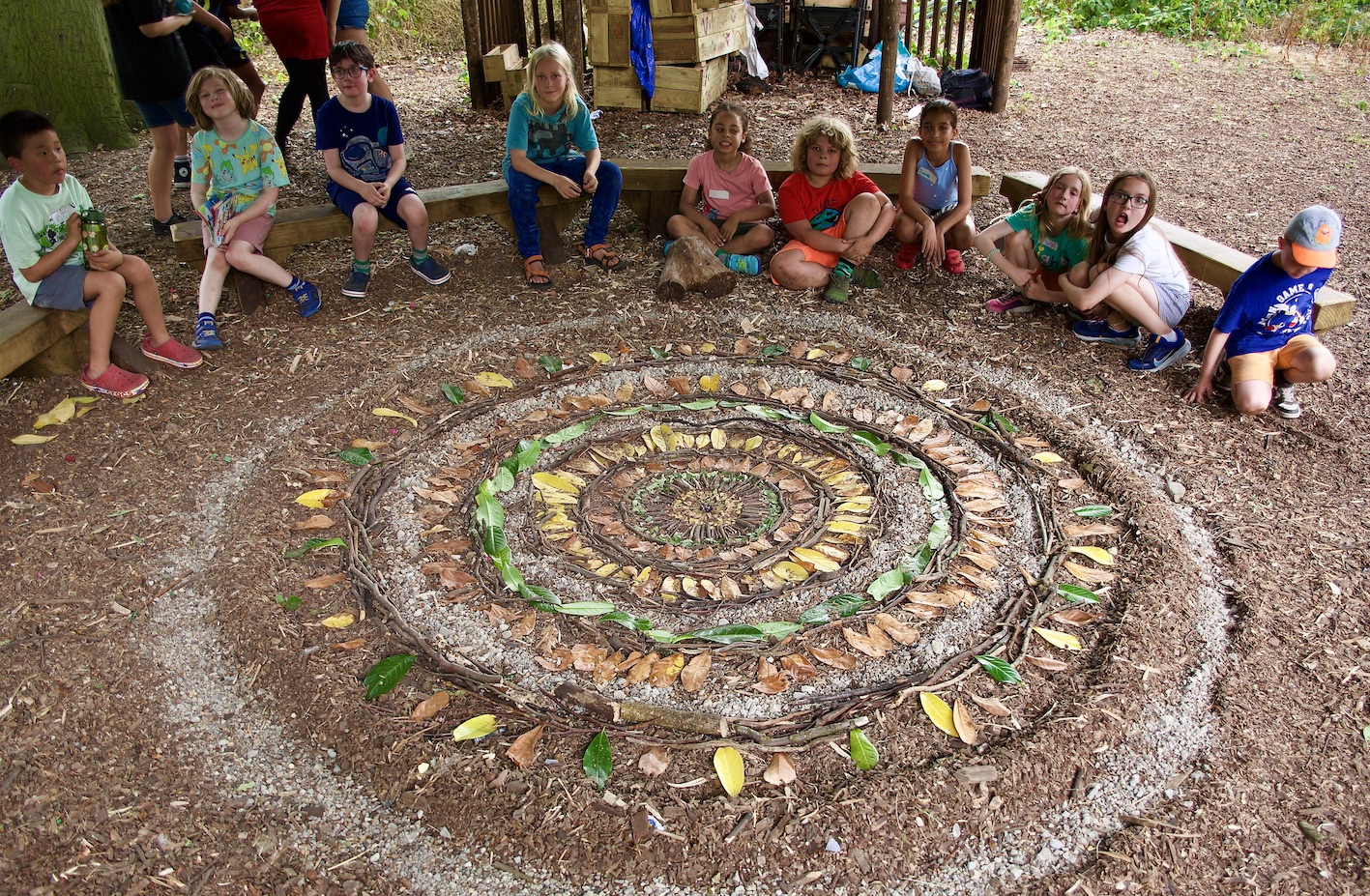 Kids outside sat in a circle